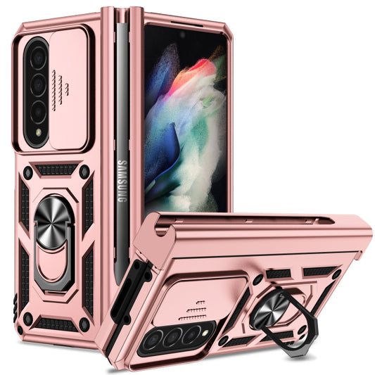 For Samsung Galaxy Z Fold4 Sliding Camshield Holder Phone Case(Rose Gold) by buy2fix
