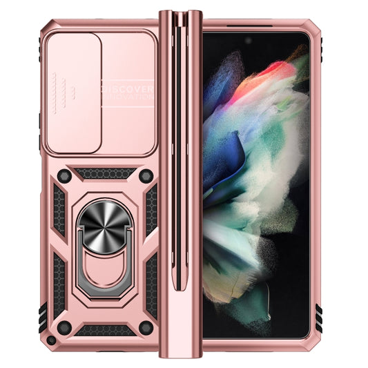 For Samsung Galaxy Z Fold4 Sliding Camshield Holder Phone Case(Rose Gold) by buy2fix