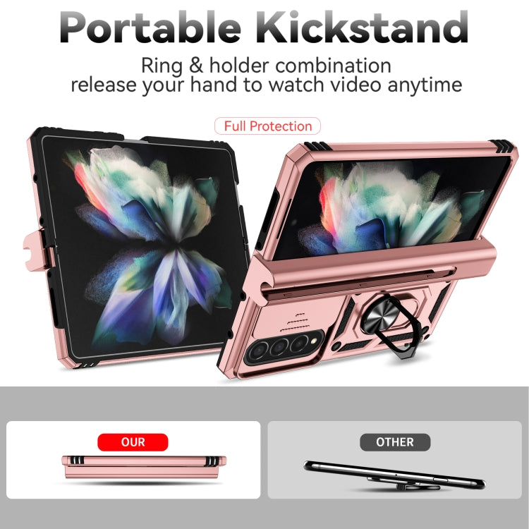 For Samsung Galaxy Z Fold4 Sliding Camshield Holder Phone Case(Rose Gold) by buy2fix