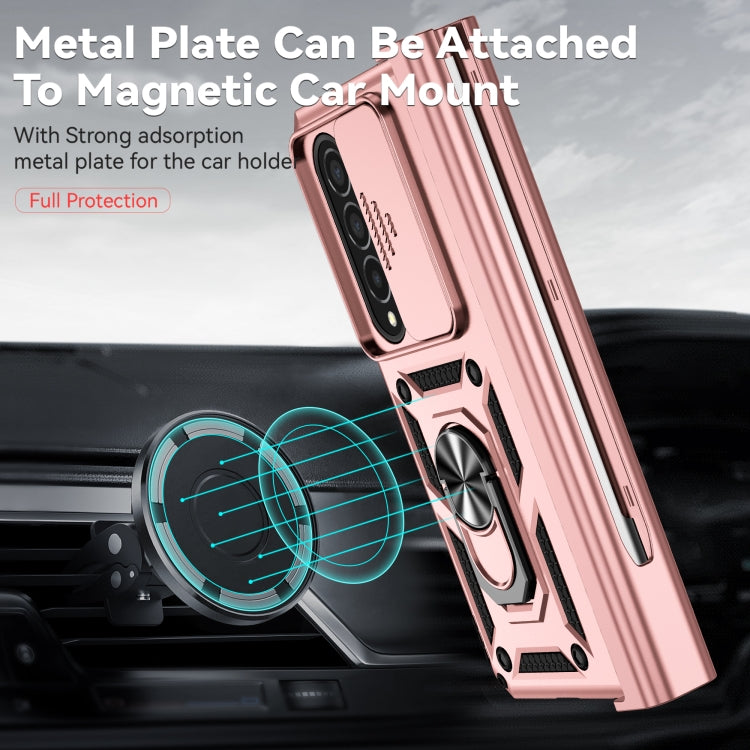 For Samsung Galaxy Z Fold4 Sliding Camshield Holder Phone Case(Rose Gold) by buy2fix