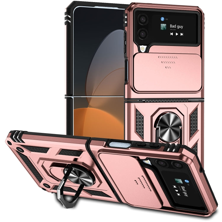 For Samsung Galaxy Z Flip4 Sliding Camshield Holder Phone Case(Rose Gold) by buy2fix