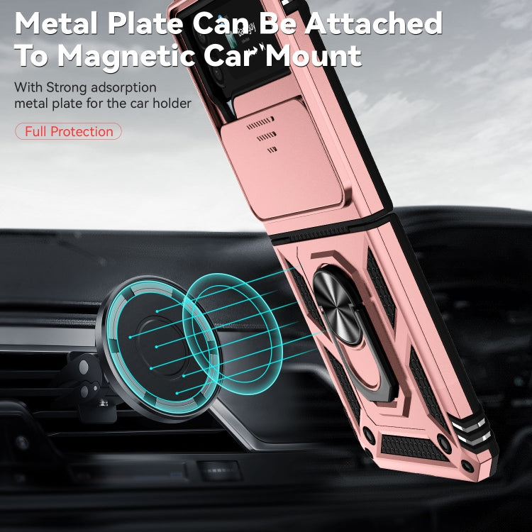 For Samsung Galaxy Z Flip4 Sliding Camshield Holder Phone Case(Rose Gold) by buy2fix