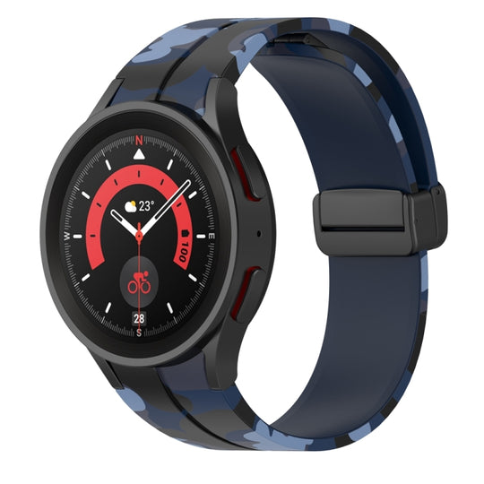 For Samsung Galaxy Watch5 / 5 Pro / Watch 4 / 4 Classic Magnetic Clasp Camouflage Silicone Watch Band(Camouflage Midnight Blue)