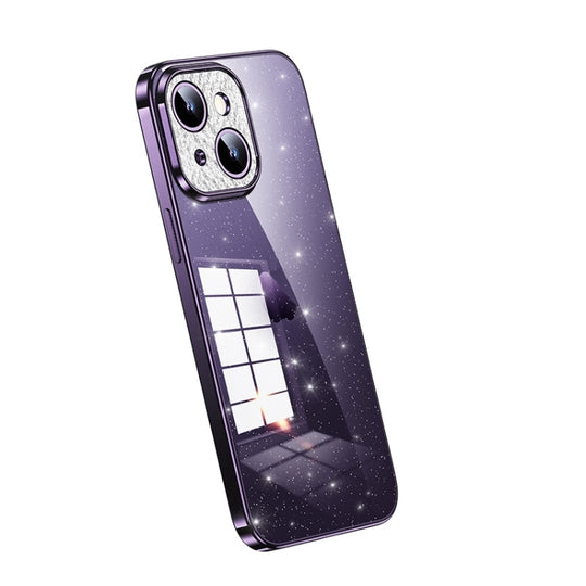 For iPhone 15 Plus SULADA Electroplated Transparent Glittery TPU Phone Case(Purple)