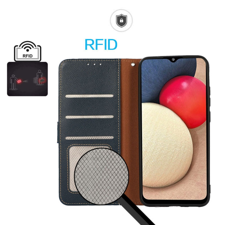 For iPhone 16e KHAZNEH Litchi Texture Leather RFID Phone Case(Blue) by buy2fix