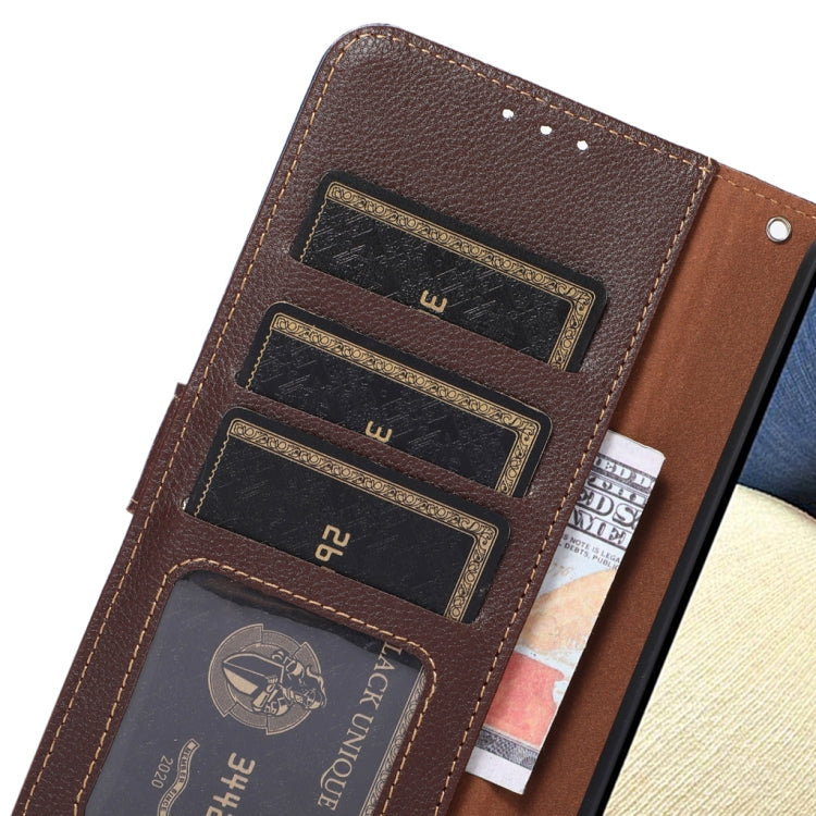 For iPhone 16e KHAZNEH Litchi Texture Leather RFID Phone Case(Brown) by buy2fix