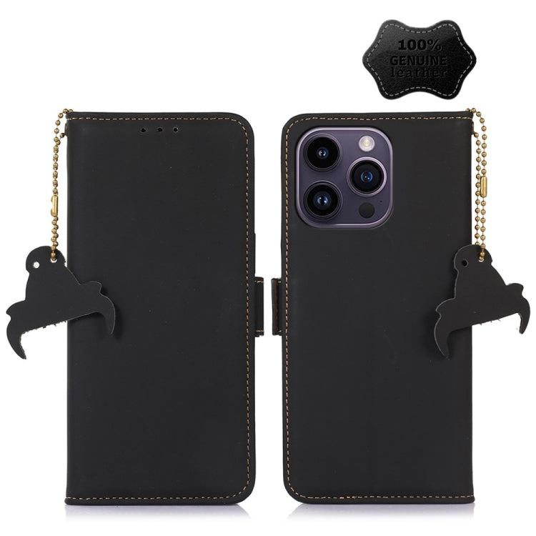 For iPhone 15 Pro Genuine Leather Magnetic RFID Leather Phone Case(Black) - iPhone 15 Pro Cases by buy2fix | Online Shopping UK | buy2fix