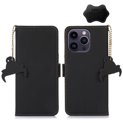 For iPhone 15 Pro Genuine Leather Magnetic RFID Leather Phone Case(Black) - iPhone 15 Pro Cases by buy2fix | Online Shopping UK | buy2fix