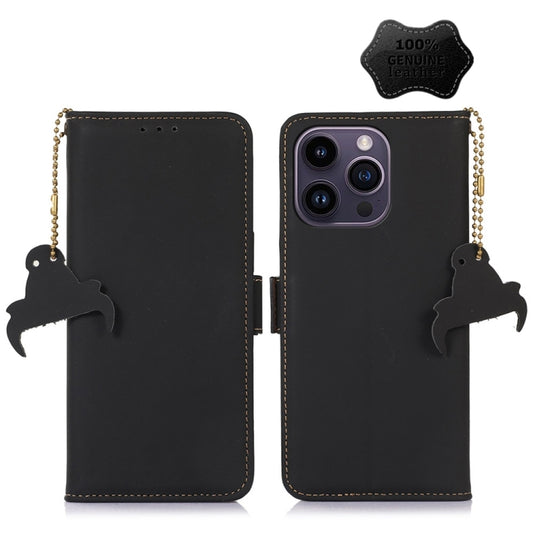For iPhone 15 Pro Genuine Leather Magnetic RFID Leather Phone Case(Black) - iPhone 15 Pro Cases by buy2fix | Online Shopping UK | buy2fix