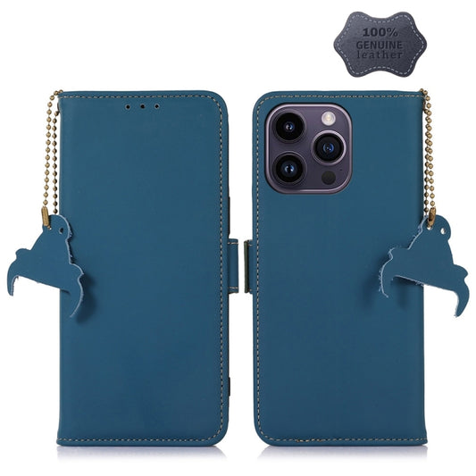 For iPhone 15 Pro Genuine Leather Magnetic RFID Leather Phone Case(Blue) - iPhone 15 Pro Cases by buy2fix | Online Shopping UK | buy2fix
