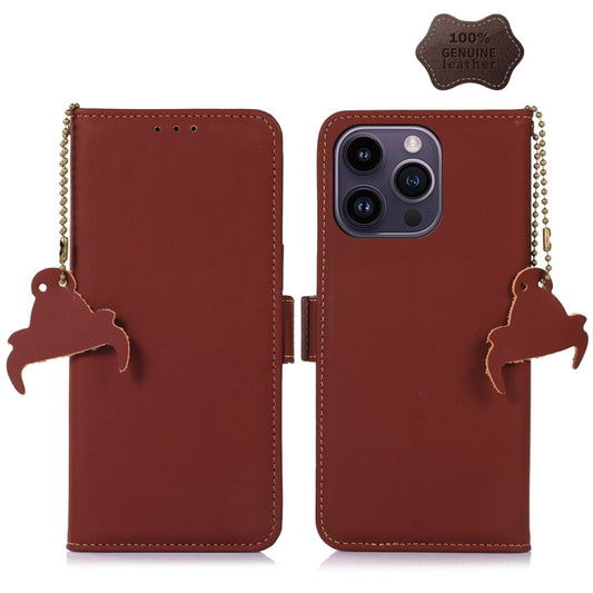 For iPhone 15 Pro Genuine Leather Magnetic RFID Leather Phone Case(Coffee) - iPhone 15 Pro Cases by buy2fix | Online Shopping UK | buy2fix