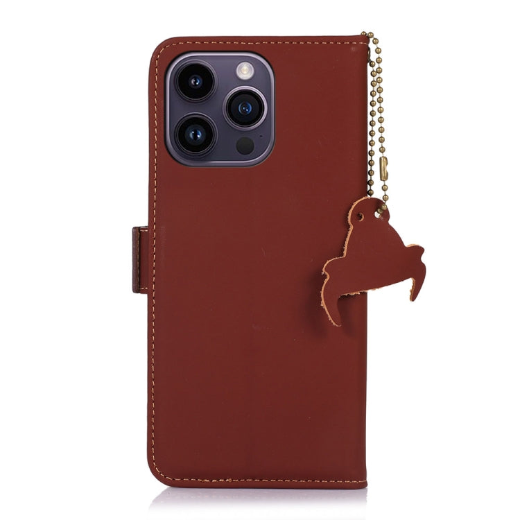 For iPhone 15 Pro Genuine Leather Magnetic RFID Leather Phone Case(Coffee) - iPhone 15 Pro Cases by buy2fix | Online Shopping UK | buy2fix