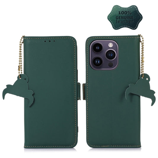 For iPhone 15 Pro Genuine Leather Magnetic RFID Leather Phone Case(Green) - iPhone 15 Pro Cases by buy2fix | Online Shopping UK | buy2fix