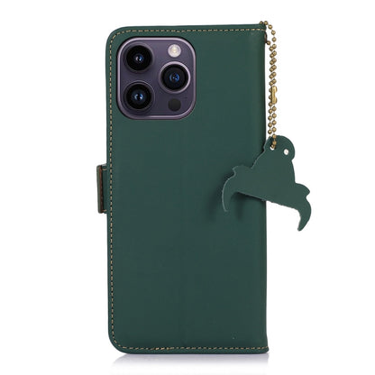 For iPhone 15 Pro Genuine Leather Magnetic RFID Leather Phone Case(Green) - iPhone 15 Pro Cases by buy2fix | Online Shopping UK | buy2fix