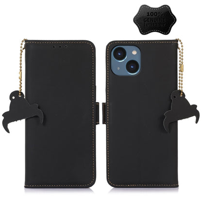 For iPhone 15 Genuine Leather Magnetic RFID Leather Phone Case(Black) - iPhone 15 Cases by buy2fix | Online Shopping UK | buy2fix