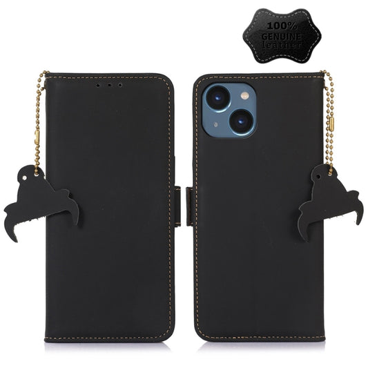 For iPhone 15 Genuine Leather Magnetic RFID Leather Phone Case(Black) - iPhone 15 Cases by buy2fix | Online Shopping UK | buy2fix