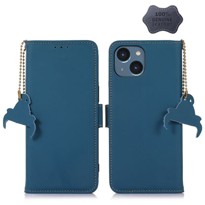 For iPhone 15 Genuine Leather Magnetic RFID Leather Phone Case(Blue) - iPhone 15 Cases by buy2fix | Online Shopping UK | buy2fix