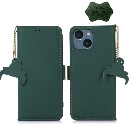 For iPhone 15 Genuine Leather Magnetic RFID Leather Phone Case(Green) - iPhone 15 Cases by buy2fix | Online Shopping UK | buy2fix