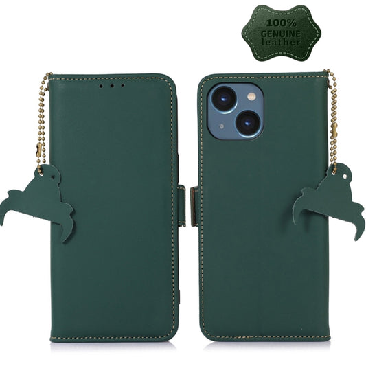 For iPhone 15 Genuine Leather Magnetic RFID Leather Phone Case(Green) - iPhone 15 Cases by buy2fix | Online Shopping UK | buy2fix