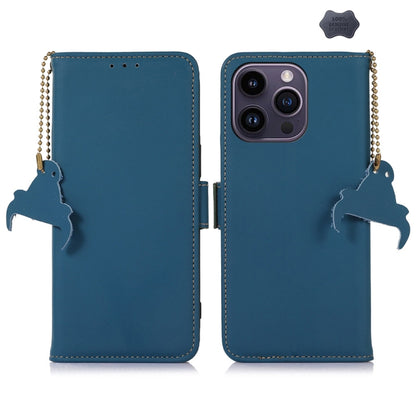 For iPhone 16 Pro Genuine Leather Magnetic RFID Leather Phone Case(Blue) by buy2fix