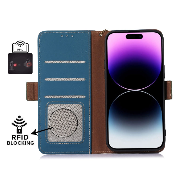 For iPhone 16 Pro Genuine Leather Magnetic RFID Leather Phone Case(Blue) by buy2fix