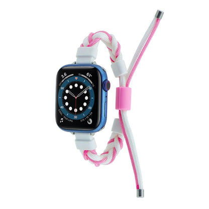 Silicone Bean Braided Cord Nylon Watch Band For Apple Watch Ultra 49mm(White Pink) by buy2fix