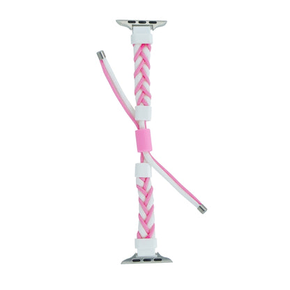 Silicone Bean Braided Cord Nylon Watch Band For Apple Watch Ultra 49mm(White Pink) by buy2fix