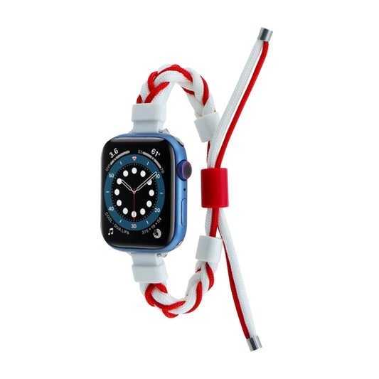 Silicone Bean Braided Cord Nylon Watch Band For Apple Watch Ultra 2 49mm(White Red) by buy2fix