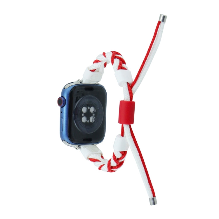 Silicone Bean Braided Cord Nylon Watch Band For Apple Watch Ultra 2 49mm(White Red) by buy2fix
