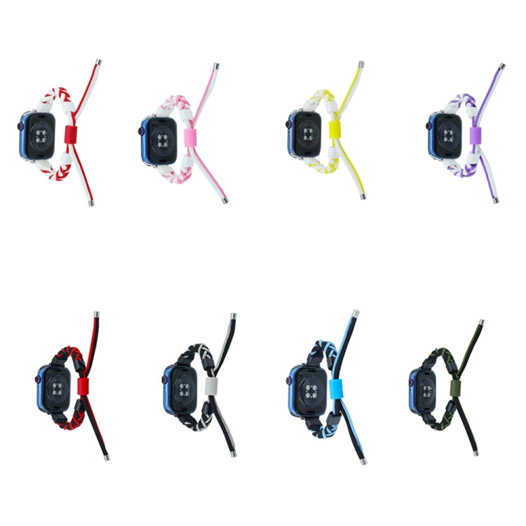 Silicone Bean Braided Cord Nylon Watch Band For Apple Watch Ultra 49mm(Black Red) by buy2fix