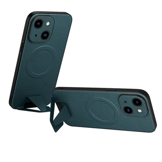 For iPhone 13 SULADA Folding Holder Lambskin Texture MagSafe Phone Case(Green)