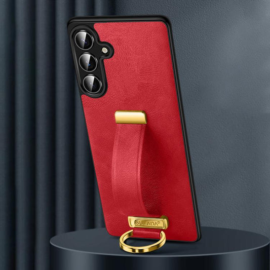 For Samsung Galaxy S25+ 5G SULADA PC Hybrid Leather Texture Skin Feel Shockproof Phone Case(Red) - Galaxy S25+ 5G Cases by SULADA | Online Shopping UK | buy2fix