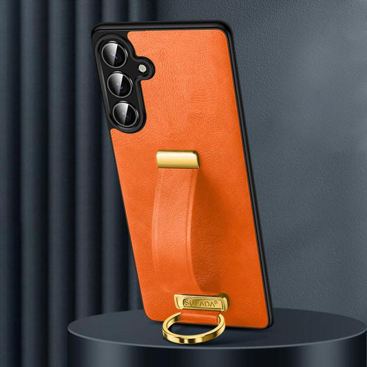 For Samsung Galaxy S25 5G SULADA PC Hybrid Leather Texture Skin Feel Shockproof Phone Case(Orange) - Galaxy S25 5G Cases by SULADA | Online Shopping UK | buy2fix