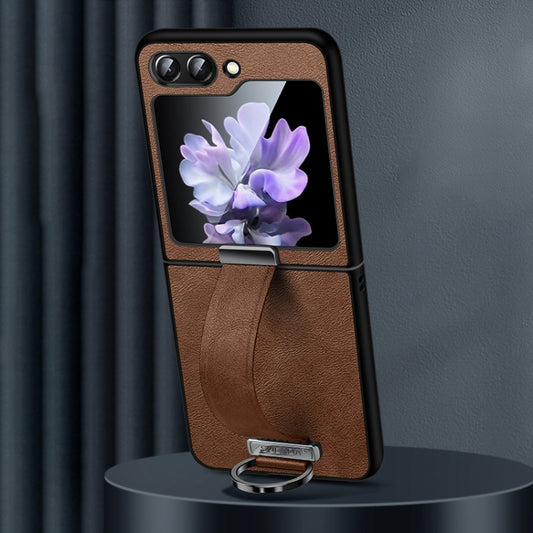 For Samsung Galaxy Flip6 SULADA PC + Leather Texture Skin Feel Shockproof Phone Case(Brown) - Galaxy Z Flip6 5G Cases by SULADA | Online Shopping UK | buy2fix