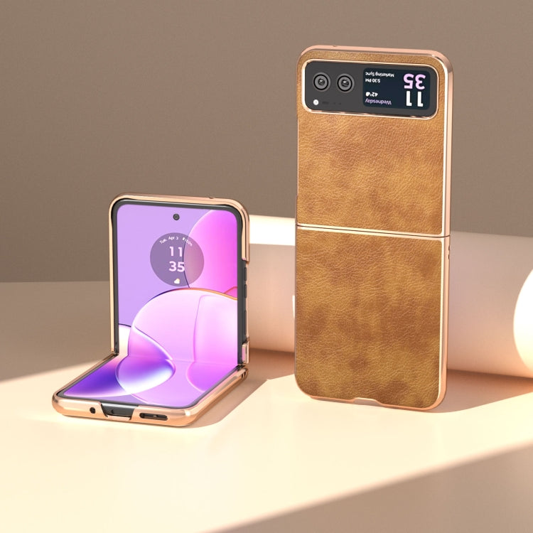 For Motorola Razr 40 Nano Plating Retro Litchi Texture PU Phone Case(Brown) by buy2fix