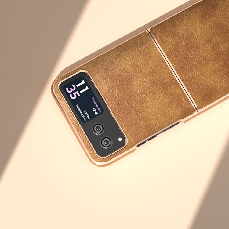 For Motorola Razr 40 Nano Plating Retro Litchi Texture PU Phone Case(Brown) by buy2fix