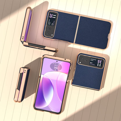 For Motorola Razr 40 Nano Plating Genuine Leather Luolai Series Phone Case(Dark Blue) by buy2fix