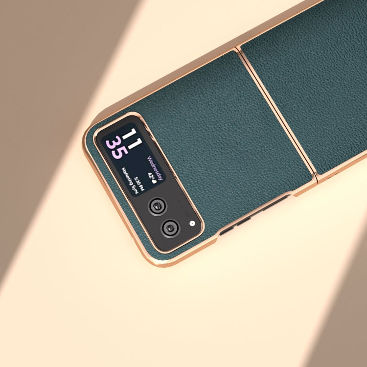 For Motorola Razr 40 Nano Plating Genuine Leather Luolai Series Phone Case(Dark Green) - Motorola Cases by buy2fix | Online Shopping UK | buy2fix