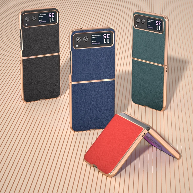 For Motorola Razr 40 Nano Plating Genuine Leather Luolai Series Phone Case(Dark Green) - Motorola Cases by buy2fix | Online Shopping UK | buy2fix