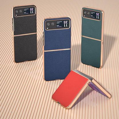 For Motorola Razr 40 Nano Plating Genuine Leather Luolai Series Phone Case(Dark Green) - Motorola Cases by buy2fix | Online Shopping UK | buy2fix