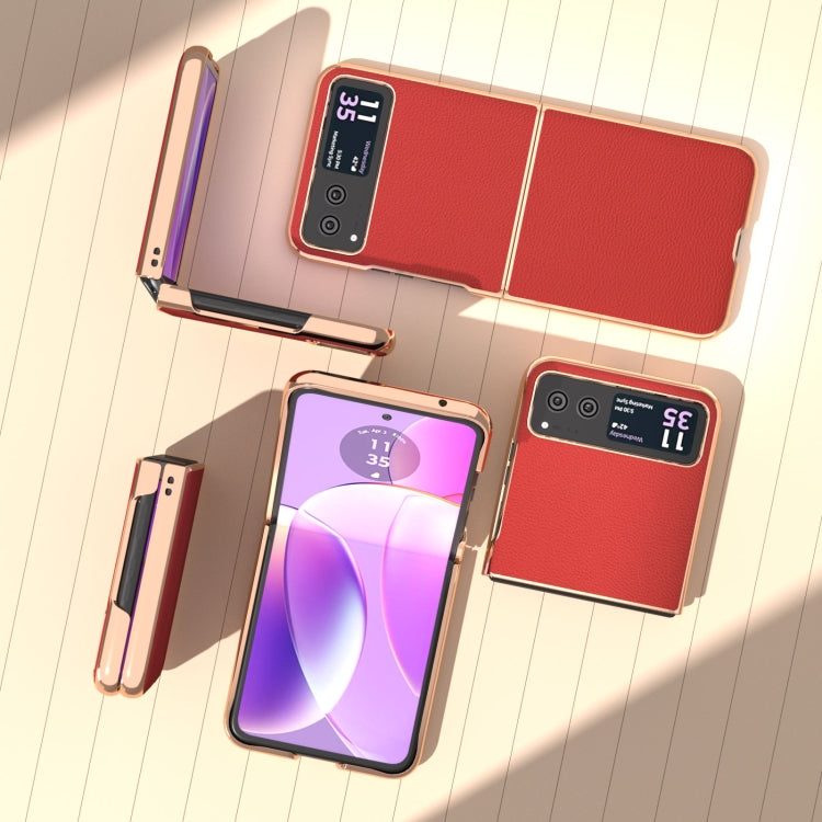 For Motorola Razr 40 Nano Plating Genuine Leather Luolai Series Phone Case(Red) - Motorola Cases by buy2fix | Online Shopping UK | buy2fix