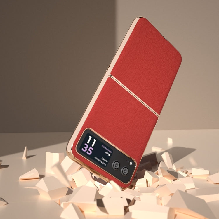 For Motorola Razr 40 Nano Plating Genuine Leather Luolai Series Phone Case(Red) - Motorola Cases by buy2fix | Online Shopping UK | buy2fix