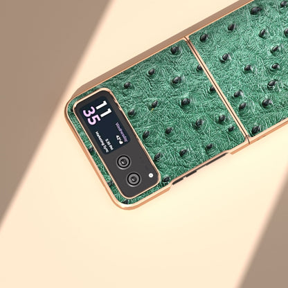 For Motorola Razr 40 Nano Plating Genuine Leather Ostrich Texture Phone Case(Green) by buy2fix