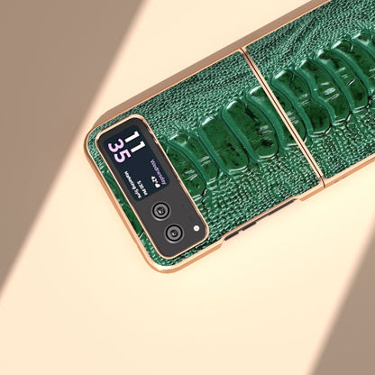 For Motorola Razr 40 Nano Plating Genuine Leather Weilai Series Phone Case(Green) by buy2fix