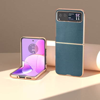 For Motorola Razr 40 Nano Plating Genuine Leather Xiaoya Series Phone Case(Dark Green) by buy2fix