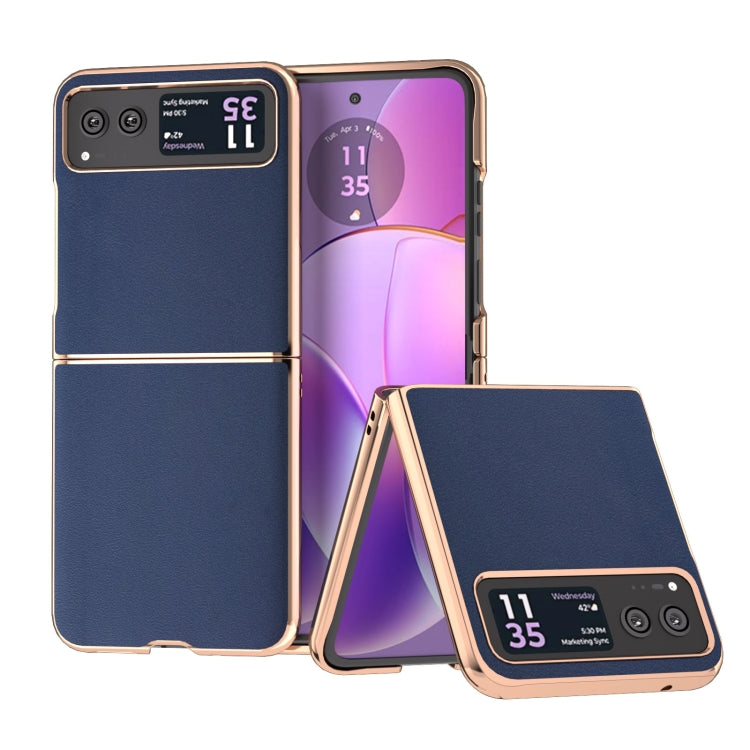 For Motorola Razr 40 Nano Plating Genuine Leather Xiaoya Series Phone Case(Blue) - Motorola Cases by buy2fix | Online Shopping UK | buy2fix