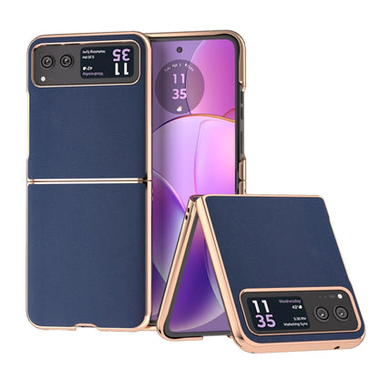 For Motorola Razr 40 Nano Plating Genuine Leather Xiaoya Series Phone Case(Blue) - Motorola Cases by buy2fix | Online Shopping UK | buy2fix