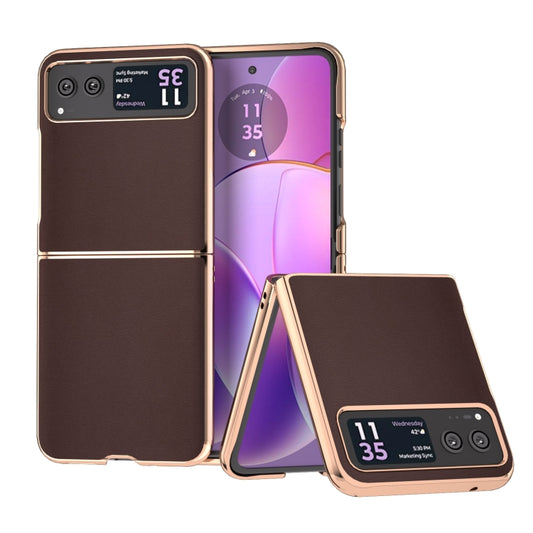 For Motorola Razr 40 Nano Plating Genuine Leather Xiaoya Series Phone Case(Coffee) - Motorola Cases by buy2fix | Online Shopping UK | buy2fix