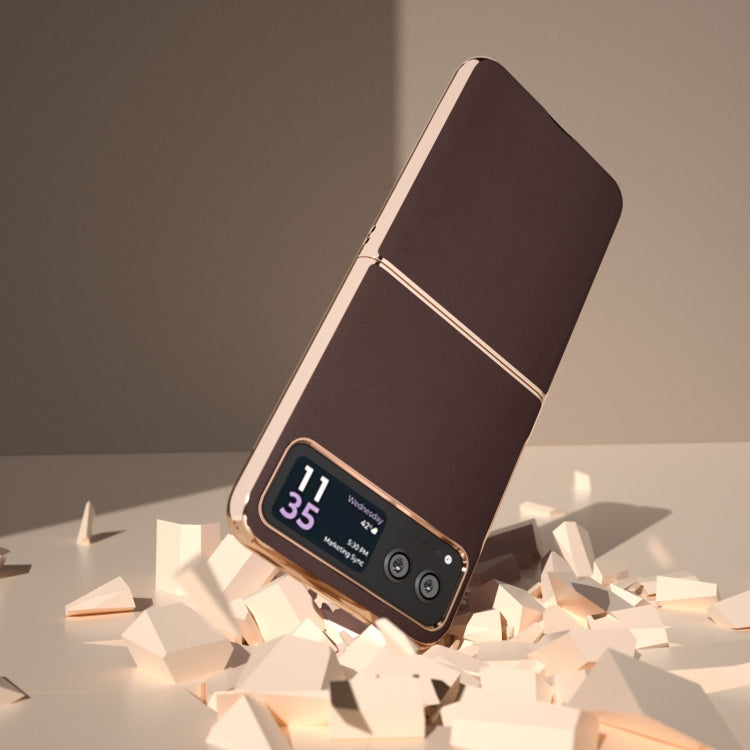 For Motorola Razr 40 Nano Plating Genuine Leather Xiaoya Series Phone Case(Coffee) - Motorola Cases by buy2fix | Online Shopping UK | buy2fix