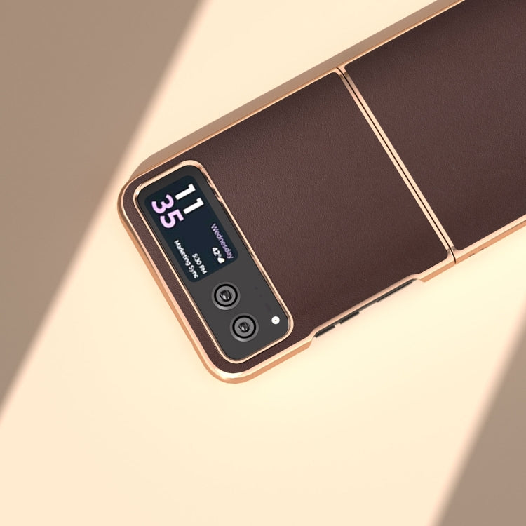 For Motorola Razr 40 Nano Plating Genuine Leather Xiaoya Series Phone Case(Coffee) - Motorola Cases by buy2fix | Online Shopping UK | buy2fix